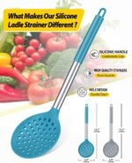 Kitchen Ladle Strainer Set of 2 Large Slotted Spoon with High Heat Resistant BPA Free Non Stick Cooking Skimmers For Draining and Frying (Grey and Teal Blue) - Image 3