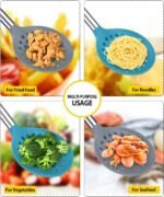 Kitchen Ladle Strainer Set of 2 Large Slotted Spoon with High Heat Resistant BPA Free Non Stick Cooking Skimmers For Draining and Frying (Grey and Teal Blue) - Image 4