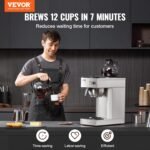 VEVOR 12 Cups Commercial Drip Coffee Maker, Coffee Maker Machine with 2 Glass Carafes and 2 Warmer Plates, Stainless Steel Pour Over Coffee Brewer for Restaurant, Office, Cafe - Image 3