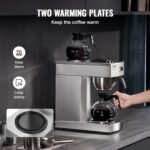 VEVOR 12 Cups Commercial Drip Coffee Maker, Coffee Maker Machine with 2 Glass Carafes and 2 Warmer Plates, Stainless Steel Pour Over Coffee Brewer for Restaurant, Office, Cafe - Image 4
