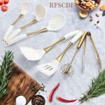 Elegant White Gold Silicone Cooking Utensils Set - Non-Toxic, Dishwasher Safe Kitchen Utensils Set with Heat Resistant Comfort Handles - Includes Spatula & Spoon for Nonstick Cookware - Image 3