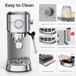 20 Bar Espresso Machine, Compact Espresso Coffee Maker with Milk Frother for Latte/Cappuccino, Auto Clean/34oz Removable Tank/Auto Shut-Off, Espresso Maker for Home/Office, Stainless Steel - Image 6