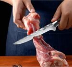 Dfito Chef Knife Sets with Roll Bag, 9 Pieces Professional Knife Set, High Carbon Stainless Steel Kitchen Chef Knife Set, Red Pakkawood Handle, Dishwasher Safe - Image 4