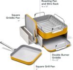 Caraway Square Cookware Set - Square Pans Set - Perfect for Griddling, Toasting, Searing, Roasting, and More - Non-Stick Ceramic Coated Pans - Non Toxic, PTFE & PFOA Free - Marigold - Image 4