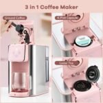 Mecity Pink Coffee Maker 3-in-1 Single Serve Coffee Machine, For Flat Bottom Coffee Capsule, Ground Coffee, 6 to 10 Ounce Cup, Removable 50 Oz Water Reservoir, 120V 1150W - Image 4