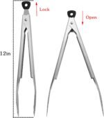Devico Kitchen Tongs for Cooking, 2-Piece 12 inch 18/8 Stainless Steel Metal BBQ Grill Tongs with Lock - Image 3