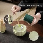 Matcha Whisk Set, Matcha Set Includes Ceramic Matcha Bowl, Bamboo Whisk, Scoop, Chasen Holder, Sifter, 5 Pcs Perfect Matcha Kit for Macha Lover (Mottled Green) - Image 3