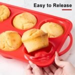 2 Pack Jumbo Muffin Pans with Metal Frame, 6 Cup Large Cupcake Molds with Handles, Silicone Egg Bite Baking Trays, BPA Free & Non-Stick - Image 4