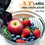 Cold Press Juicer Machines, 5.3” Large Feed Chute Slow Masticating Juicer for Whole Fruits & Vegetables, Easy Clean, 300W Quiet Juice Extractor, 99% High Juice Yield, Black - Image 3