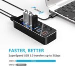 Powered USB Hub, atolla Aluminum 5-Port USB 3.0 Hub with 4 USB 3.0 Data Ports and 1 USB Smart Charging Port, USB Splitter with 5V/3A Power Adapter and Individual Switches - Image 3