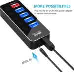 Powered USB Hub, atolla Aluminum 5-Port USB 3.0 Hub with 4 USB 3.0 Data Ports and 1 USB Smart Charging Port, USB Splitter with 5V/3A Power Adapter and Individual Switches - Image 5