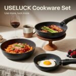 Pots and Pans Set Non Stick, Ceramic Cookware Sets 21 PCS, Granite Induction RV Kitchen Portable Stackable Cooking Set Removable Handles, Dishwasher ＆ Oven Safe, Black - Image 3