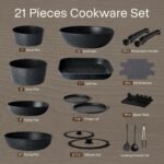 Pots and Pans Set Non Stick, Ceramic Cookware Sets 21 PCS, Granite Induction RV Kitchen Portable Stackable Cooking Set Removable Handles, Dishwasher ＆ Oven Safe, Black - Image 4