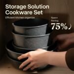 Pots and Pans Set Non Stick, Ceramic Cookware Sets 21 PCS, Granite Induction RV Kitchen Portable Stackable Cooking Set Removable Handles, Dishwasher ＆ Oven Safe, Black - Image 7