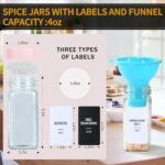 24 Glass Spice Jars with Labels,Spice Jar Set,4oz Seasoning Containers,Spice Containers with Pink Airtight Lids and Shaker Lids,Square Empty Spice Bottles, 492 Labels,1 Funnel - Image 4