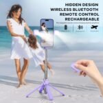 MQOUNY Mini iPhone Tripod Stand & Selfie Stick with Wireless Remote & Removable Light, Extendable Stand 360 Rotation Compatible with iPhone & Android Samsung (Purple) - Image 5