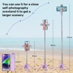 MQOUNY Mini iPhone Tripod Stand & Selfie Stick with Wireless Remote & Removable Light, Extendable Stand 360 Rotation Compatible with iPhone & Android Samsung (Purple) - Image 6