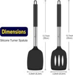 HOTEC Silicone Spatula Set of 2 Heat-Resistant 600°F & BPA-Free Kitchen SaptulaTurner with Stainless Steel Handles, Slotted & Solid Spatulas for Nonstick Cookware, 13.7 Inch, Black - Image 3