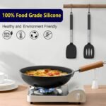 HOTEC Silicone Spatula Set of 2 Heat-Resistant 600°F & BPA-Free Kitchen SaptulaTurner with Stainless Steel Handles, Slotted & Solid Spatulas for Nonstick Cookware, 13.7 Inch, Black - Image 5