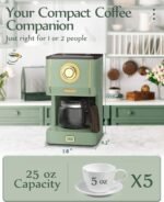 Amaste Drip Coffee Maker, Coffee Machine with 25 Oz Glass Coffee Pot, Retro Style Coffee Maker with Reusable Filter & Three Brewing Modes, 30minute-Warm-Keeping, Matcha Green - Image 5