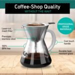 Coffee Gator Pour Over Coffee Maker - 14oz High Heat Borosilicate Glass with Reusable Stainless Steel Filter, Drip Coffee Brewer Pourover Dripper Set Carafe, 400ml Clear - Image 3