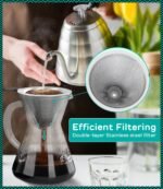 Coffee Gator Pour Over Coffee Maker - 14oz High Heat Borosilicate Glass with Reusable Stainless Steel Filter, Drip Coffee Brewer Pourover Dripper Set Carafe, 400ml Clear - Image 4