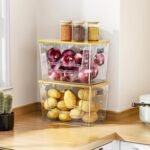 Delamu 2 Set Pantry Organizers and Storage, Trash Bag Holder Under Sink Organizer for 4-13 Gal Bags, Trash Bag Dispenser with Bamboo Top for Onion, Potato, Garlic, Clear (11-7/32"L*7" W*7-1/8"H) - Image 6