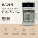 Haden Coffee Machine, 12-Cup Programmable Drip Coffee Maker with Auto Shut-Off Function and Reusable Washable Water Filter, Green & Chrome - Image 3