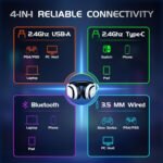 2.4Ghz Wireless Gaming Headset for PS5, PS4, PC, Mac, Bluetooth 5.4 Gaming Headphones with Noise Canceling Mic, 70H Battery, Surround Sound, Lay-Flat & Foldable - RGB White - Image 4