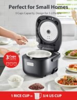 TOSHIBA Rice Cooker Small 3-Cup Uncooked– LCD Display with 8 Cooking Functions: Rice, Oatmeal, Mixed Grains and More, NonStick Inner Pot, Grey - Image 3