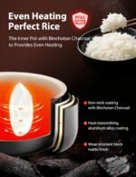 TOSHIBA Rice Cooker Small 3-Cup Uncooked– LCD Display with 8 Cooking Functions: Rice, Oatmeal, Mixed Grains and More, NonStick Inner Pot, Grey - Image 4