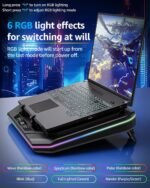 Gaming Laptop Cooling Pad, Height Adjustable Laptop Fan Cooling Pad for Max 19 Inches Notebook, RGB Laptop Cooler Stand with Powerful Turbofan (3500 RPM), Touch Control - Image 5