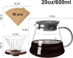 Pour Over Coffee Maker Set 20 OZ, Borosilicate Glass Coffee Server with 50 pcs V60 Paper Filter, Pour Over Coffee Dripper Carafe for Home Cafe Restaurant Camping - Image 6