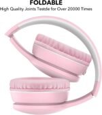 RORSOU B10 Wireless Over-Ear Headphones, Lightweight Folding Stereo Bass Bluetooth Headset with Mic, 50H Playtime, Volume Control, Bluetooth 5.3 Headphones for iPad/Travel/Tablet/PC (Pink) - Image 3