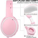 RORSOU B10 Wireless Over-Ear Headphones, Lightweight Folding Stereo Bass Bluetooth Headset with Mic, 50H Playtime, Volume Control, Bluetooth 5.3 Headphones for iPad/Travel/Tablet/PC (Pink) - Image 4