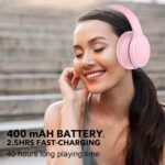 RORSOU B10 Wireless Over-Ear Headphones, Lightweight Folding Stereo Bass Bluetooth Headset with Mic, 50H Playtime, Volume Control, Bluetooth 5.3 Headphones for iPad/Travel/Tablet/PC (Pink) - Image 5