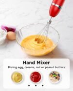 Sangcon Immersion Blender Handheld, 3-in-1 Hand Blender Electric, 400W Handheld Blender, Stainless Steel Blade Stick Blender with Whisk, Milk Frother Attachments - Red - Image 4