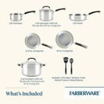 Farberware Brilliance Stainless Steel Cookware Pots and Pans Set with Kitchen Cooking Tools and Glass Lids, 10 Piece, Dishwasher Safe and Induction Ready, Stainless Steel - Image 3