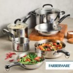 Farberware Brilliance Stainless Steel Cookware Pots and Pans Set with Kitchen Cooking Tools and Glass Lids, 10 Piece, Dishwasher Safe and Induction Ready, Stainless Steel - Image 8