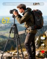 UBeesize 67” Camera Tripod with Travel Bag, Cell Phone Tripod with Bluetooth Remote and Phone Holder, Compatible with All Cameras, Cell Phones, Projector, Webcam, Spotting Scopes - Image 3