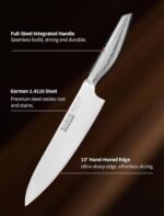8 Inch Japanese Kitchen Knife – Professional Gyuto Chef Knife Made of 1.4116 German Steel, All-Steel Anti-Slip Handle, Razor Sharp Blade in Gift Box for Home & Restaurant - Image 3