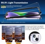 QHOHQ 3 Pack Screen Protector for iPhone 14 Plus 6.7 Inch with 3 Pack Tempered Glass Camera Lens Protector, Ultra HD, 9H Hardness, Case Friendly [Easy to Install Frame] - Image 3