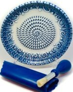 All-in-one Premium Ceramic Garlic Grater Plate 4-Piece Set - Blue Embossed Design and Style - For Garlic, Ginger, Chocolate, and more! - Comes with 5.25" Plate, Peeler, Brush, and Stand - Image 4