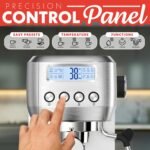 Gourmia Slim Espresso Machine with LCD Screen - Milk Frother, Adjustable Temperature, Manual & Auto Brew, Single/Double Shot, Hot Water Dispenser, Descaling Mode, Compact - Image 4