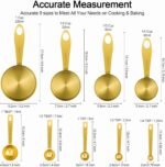 GuDoQi Measuring Cups and Spoons Set of 9, Stainless Steel Handle with Metric and US Measurements, Golden Polished Finish, Dry & Liquid Ingredient Measuring Cup for Cooking and Baking - Image 3