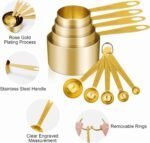 GuDoQi Measuring Cups and Spoons Set of 9, Stainless Steel Handle with Metric and US Measurements, Golden Polished Finish, Dry & Liquid Ingredient Measuring Cup for Cooking and Baking - Image 4