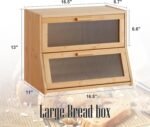 GHWIE Double Layer Bamboo Bread Box for Kitchen Counter,Large Capacity Bread Storage Bin,Bread Container with Acrylic Wavy Door Panel (Natural, Medium) - Image 4