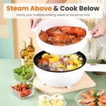 Electric Hot Pot, Portable Non-Stick Frying Pan & Steamer, Rapid Noodles Cooker with Durable Long Handle & Steamer Spatula, Dual Power Control, Overheat Dry-Boil Protection - Image 8