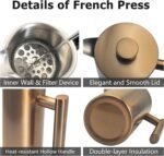 YJX 34oz Coffee Maker, Stainless Steel French Press, 1 Liter Camping Coffee Pot, Tea Maker, 34 Ounce Travel Coffee Presses, Heat Resistant Double Insulated (Coppery) - Image 5