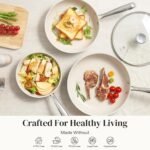 Redchef Nonstick Cookware Sets, Frying Pan Set with Tempered Glass Lids, Ceramic Cookware Set, Stay-Cool Handles, Dishwasher & Oven Safe, Compatible with All Cooktops, Beige (8+9.5+11 Inch) - Image 4